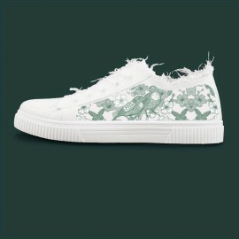 Sakura Pattern Low Top Skateboard Shoes, Comfy Non Slip Lace Up Rubber Sole Canvas Sneakers, Men's Footwear