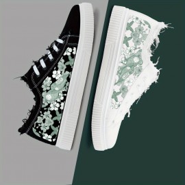 Sakura Pattern Low Top Skateboard Shoes, Comfy Non Slip Lace Up Rubber Sole Canvas Sneakers, Men's Footwear