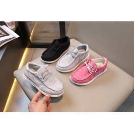 Girl's Trendy Solid Loafer Shoes, Comfy Non Slip Lace Up Sneakers For Kids Outdoor Activities