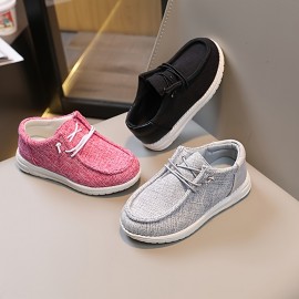 Girl's Trendy Solid Loafer Shoes, Comfy Non Slip Lace Up Sneakers For Kids Outdoor Activities