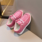 Girl's Trendy Solid Loafer Shoes, Comfy Non Slip Lace Up Sneakers For Kids Outdoor Activities