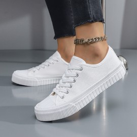 Unisex Black And White Canvas Sneakers: Low Top, Lace-Up, Rubber Soles, Breathable, Cartoon Pattern, Suitable for Ages 14 And Up, Perfect for Daily Casual Wear