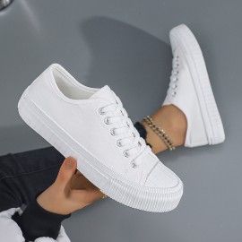 Unisex Black And White Canvas Sneakers: Low Top, Lace-Up, Rubber Soles, Breathable, Cartoon Pattern, Suitable for Ages 14 And Up, Perfect for Daily Casual Wear