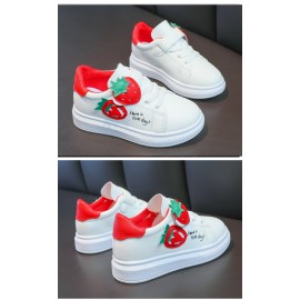 Girl's Embroidered Strawberry Pattern Skateboard Shoes, Comfy Non Slip Breathable Durable Sneakers For Kid's Outdoor Activities