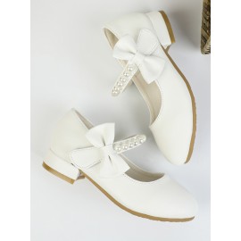 Girls Bowknot Jewelry Design Mary Jane Shoes, Chunky Heel Soft Sole Anti Slip Princess Shoes