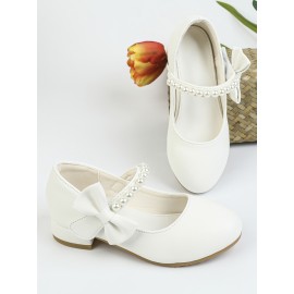 Girls Bowknot Jewelry Design Mary Jane Shoes, Chunky Heel Soft Sole Anti Slip Princess Shoes