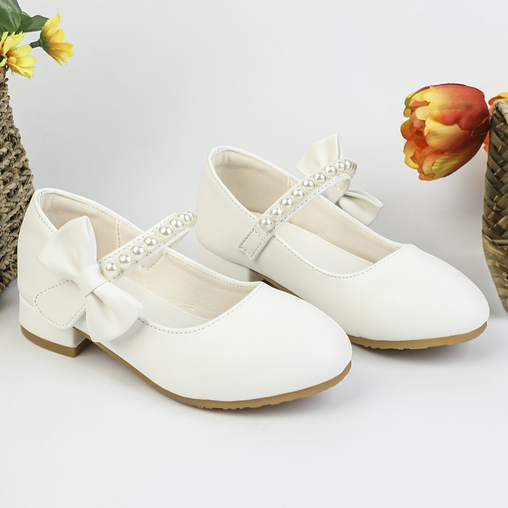 Girls Bowknot Jewelry Design Mary Jane Shoes, Chunky Heel Soft Sole Anti Slip Princess Shoes