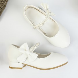 Girls Bowknot Jewelry Design Mary Jane Shoes, Chunky Heel Soft Sole Anti Slip Princess Shoes