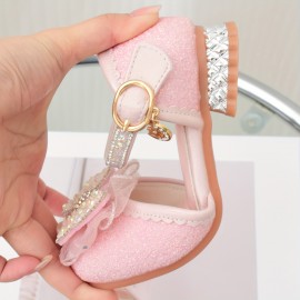 Trendy Elegant Bowknot Rhinestone High Heel Shoes For Girls, Lightweight Non Slip Dress Shoes For Performance Party, All Seasons