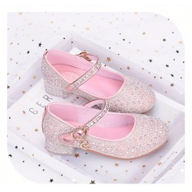 Trendy Elegant Shiny High Heel Shoes For Girls, Lightweight Non Slip Soft Bottom Dress Shoes For Performance Party, All Seasons