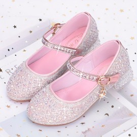 Trendy Elegant Shiny High Heel Shoes For Girls, Lightweight Non Slip Soft Bottom Dress Shoes For Performance Party, All Seasons