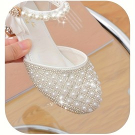 Trendy Elegant Pearl High Heel Shoes For Girls, Lightweight Non Slip Soft Bottom Dress Shoes For Performance Party, Spring And Fall