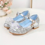 Girls Trendy Glitter Sequin High Heels Princess Shoes With Crystal Flower Decor, Children's Lightweight Non-slip Wedding Party Dress Shoes