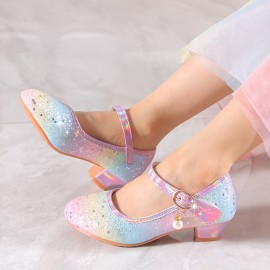 Trendy Cute Shiny Sequin High Heel Shoes For Girls, Lightweight Non-slip Dress Shoes For Performance Party