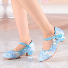 Trendy Cute Shiny Sequin High Heel Shoes For Girls, Lightweight Non-slip Dress Shoes For Performance Party