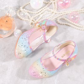 Trendy Cute Shiny Sequin High Heel Shoes For Girls, Lightweight Non-slip Dress Shoes For Performance Party