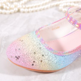 Trendy Cute Shiny Sequin High Heel Shoes For Girls, Lightweight Non-slip Dress Shoes For Performance Party