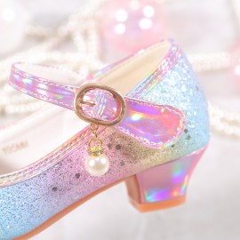 Trendy Cute Shiny Sequin High Heel Shoes For Girls, Lightweight Non-slip Dress Shoes For Performance Party