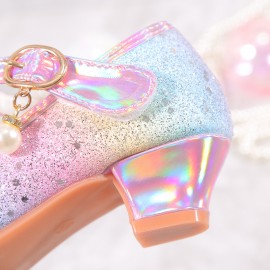 Trendy Cute Shiny Sequin High Heel Shoes For Girls, Lightweight Non-slip Dress Shoes For Performance Party