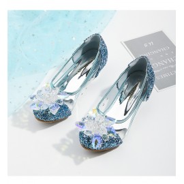 Girls Crystal Glass Flower High Heel Princess Shoes For Wedding Party