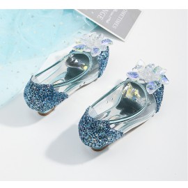 Girls Crystal Glass Flower High Heel Princess Shoes For Wedding Party