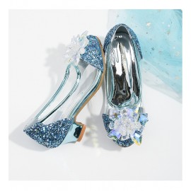 Girls Crystal Glass Flower High Heel Princess Shoes For Wedding Party