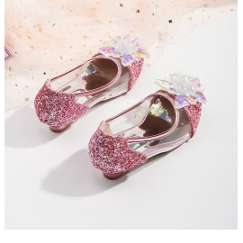 Girls Crystal Glass Flower High Heel Princess Shoes For Wedding Party