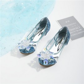 Girls Crystal Glass Flower High Heel Princess Shoes For Wedding Party