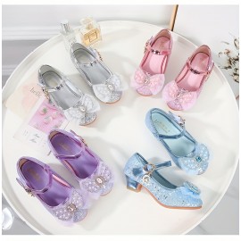 Trendy Cute Bowknot Sequin High Heel Shoes For Girls, Lightweight Non Slip Soft Bottom Dress Shoes For Vacation Performance Party, Spring And Autumn