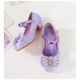 Trendy Cute Bowknot Sequin High Heel Shoes For Girls, Lightweight Non Slip Soft Bottom Dress Shoes For Vacation Performance Party, Spring And Autumn