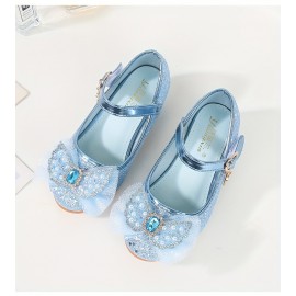 Trendy Cute Bowknot Sequin High Heel Shoes For Girls, Lightweight Non Slip Soft Bottom Dress Shoes For Vacation Performance Party, Spring And Autumn