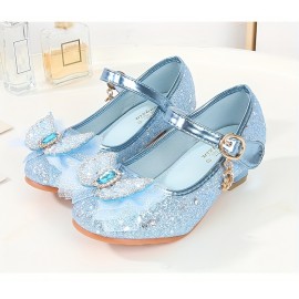 Trendy Cute Bowknot Sequin High Heel Shoes For Girls, Lightweight Non Slip Soft Bottom Dress Shoes For Vacation Performance Party, Spring And Autumn