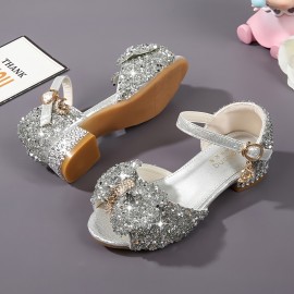 Girls Sandals Glitter Rhinestone Dress Pumps Sequins Princess Low Heels Party Dance Shoes