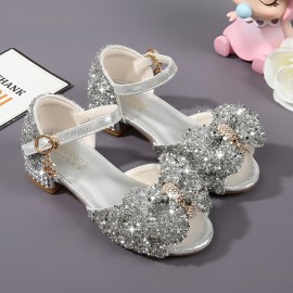 Girls Sandals Glitter Rhinestone Dress Pumps Sequins Princess Low Heels Party Dance Shoes