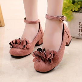 Girls Classic Round Toe Heeled Princess Shoes For Wedding Party