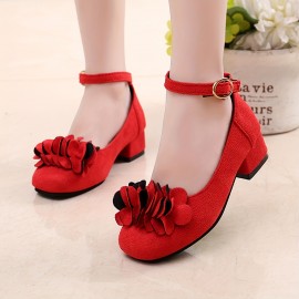 Girls Classic Round Toe Heeled Princess Shoes For Wedding Party