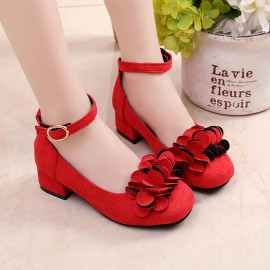 Girls Classic Round Toe Heeled Princess Shoes For Wedding Party