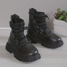 Trendy Elegant Solid Color Boots With Zipper For Girls Kids, Comfortable Non Slip Boots For Indoor Outdoor Travel, Spring And Autumn