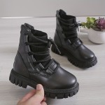 Trendy Elegant Solid Color Boots With Zipper For Girls Kids, Comfortable Non Slip Boots For Indoor Outdoor Travel, Spring And Autumn