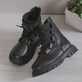 Trendy Elegant Solid Color Boots With Zipper For Girls Kids, Comfortable Non Slip Boots For Indoor Outdoor Travel, Spring And Autumn