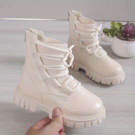 Trendy Elegant Solid Color Boots With Zipper For Girls Kids, Comfortable Non Slip Boots For Indoor Outdoor Travel, Spring And Autumn