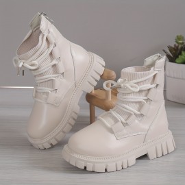 Trendy Elegant Solid Color Boots With Zipper For Girls Kids, Comfortable Non Slip Boots For Indoor Outdoor Travel, Spring And Autumn