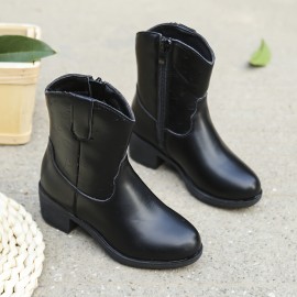 Vintage Solid Color Boots With Zipper For Girls, Lightweight Non Slip Boots For Indoor Outdoor Travel, Spring And Autumn