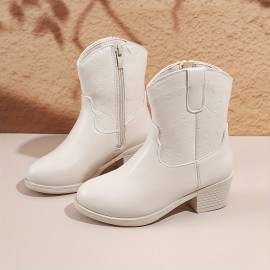 Vintage Solid Color Boots With Zipper For Girls, Lightweight Non Slip Boots For Indoor Outdoor Travel, Spring And Autumn