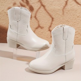 Vintage Solid Color Boots With Zipper For Girls, Lightweight Non Slip Boots For Indoor Outdoor Travel, Spring And Autumn