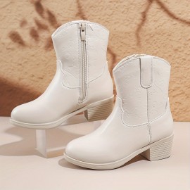 Vintage Solid Color Boots With Zipper For Girls, Lightweight Non Slip Boots For Indoor Outdoor Travel, Spring And Autumn