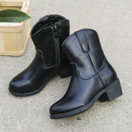 Vintage Solid Color Boots With Zipper For Girls, Lightweight Non Slip Boots For Indoor Outdoor Travel, Spring And Autumn