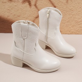 Vintage Solid Color Boots With Zipper For Girls, Lightweight Non Slip Boots For Indoor Outdoor Travel, Spring And Autumn