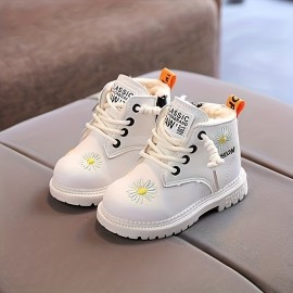 JIAGEYA Trendy Embroidered Flower Comfortable Boots For Girls, Soft Warm Plus Fleece Boots For Indoor Outdoor Walking, Autumn And Winter