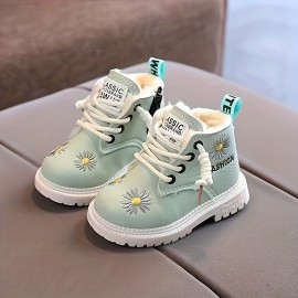 JIAGEYA Trendy Embroidered Flower Comfortable Boots For Girls, Soft Warm Plus Fleece Boots For Indoor Outdoor Walking, Autumn And Winter